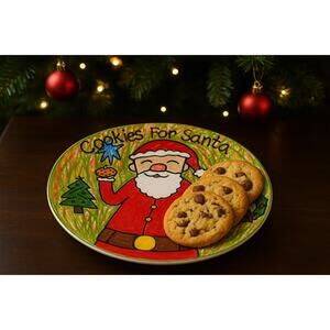Cookies for Santa Ceramic Plate Hand Decorated Holiday Santa Plate Christmas Eve